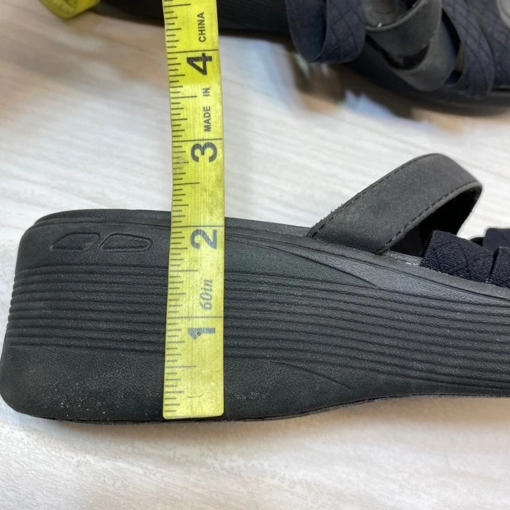 Skechers Womens 11 Luxe Foam Wedge Sandals Slide Black Textile Strappy 163273